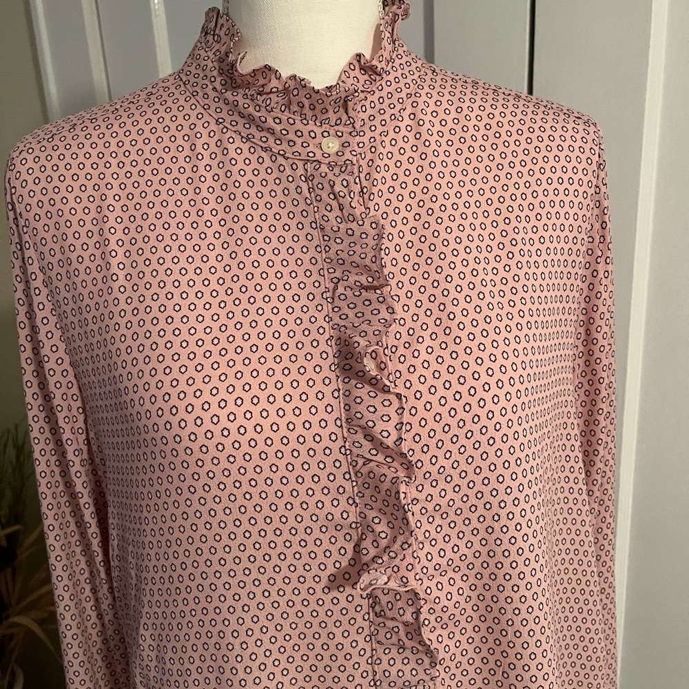 Gap Pink Patterned Blouse With Ruffles - image 4